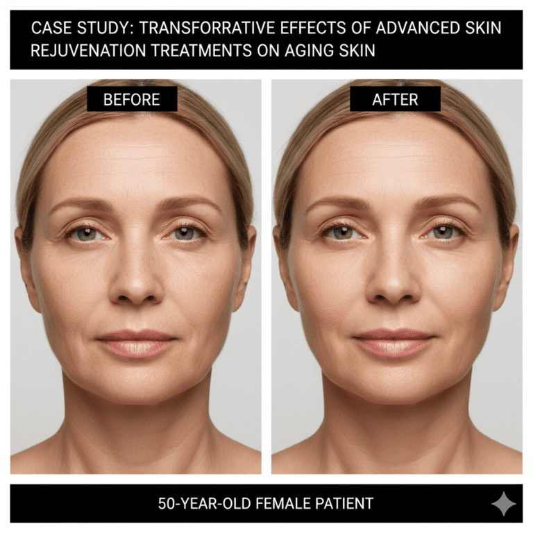 Case Study: Transformative Effects of Advanced Skin Rejuvenation Treatments on Aging Skin in a 50-Year-Old Female Patient.