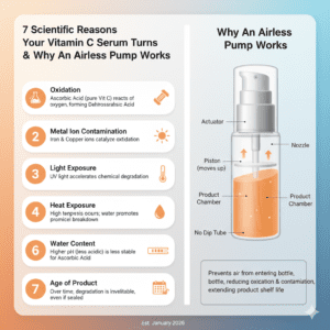 7 Scientific Reasons Your Vitamin C Serum Turns Orange, Why Airless Pump Works.