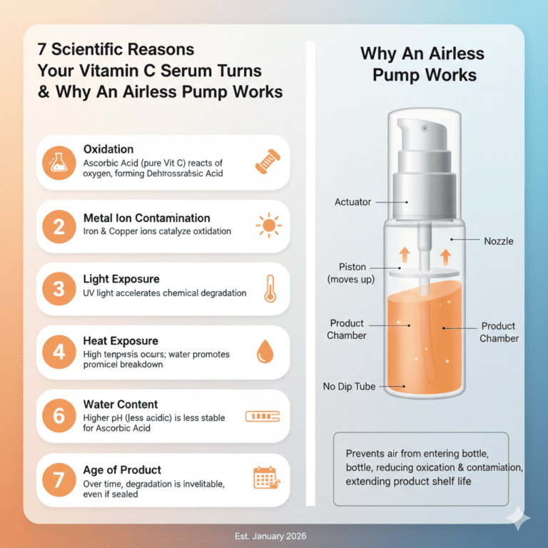7 Scientific Reasons Your Vitamin C Serum Turns Orange, Why Airless Pump Works.