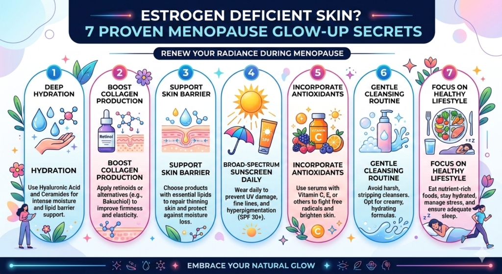 Estrogen Deficient Skin? 7 Proven Menopause Glow-Up Secrets. Estrogen Deficient Skin? 7 Proven Menopause Glow-Up Secrets.