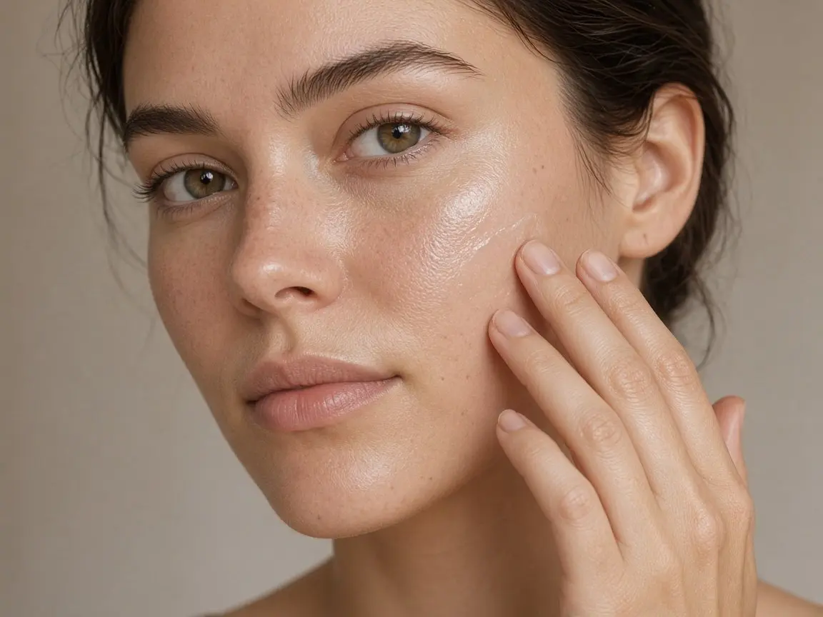 Vitamin C Serum for 20s: 7 Smart Tips for Lasting Glow Close-up of a young woman's fingertips smoothing a clear, lightweight serum onto her cheek, showing how a vitamin c serum for 20s skin absorbs