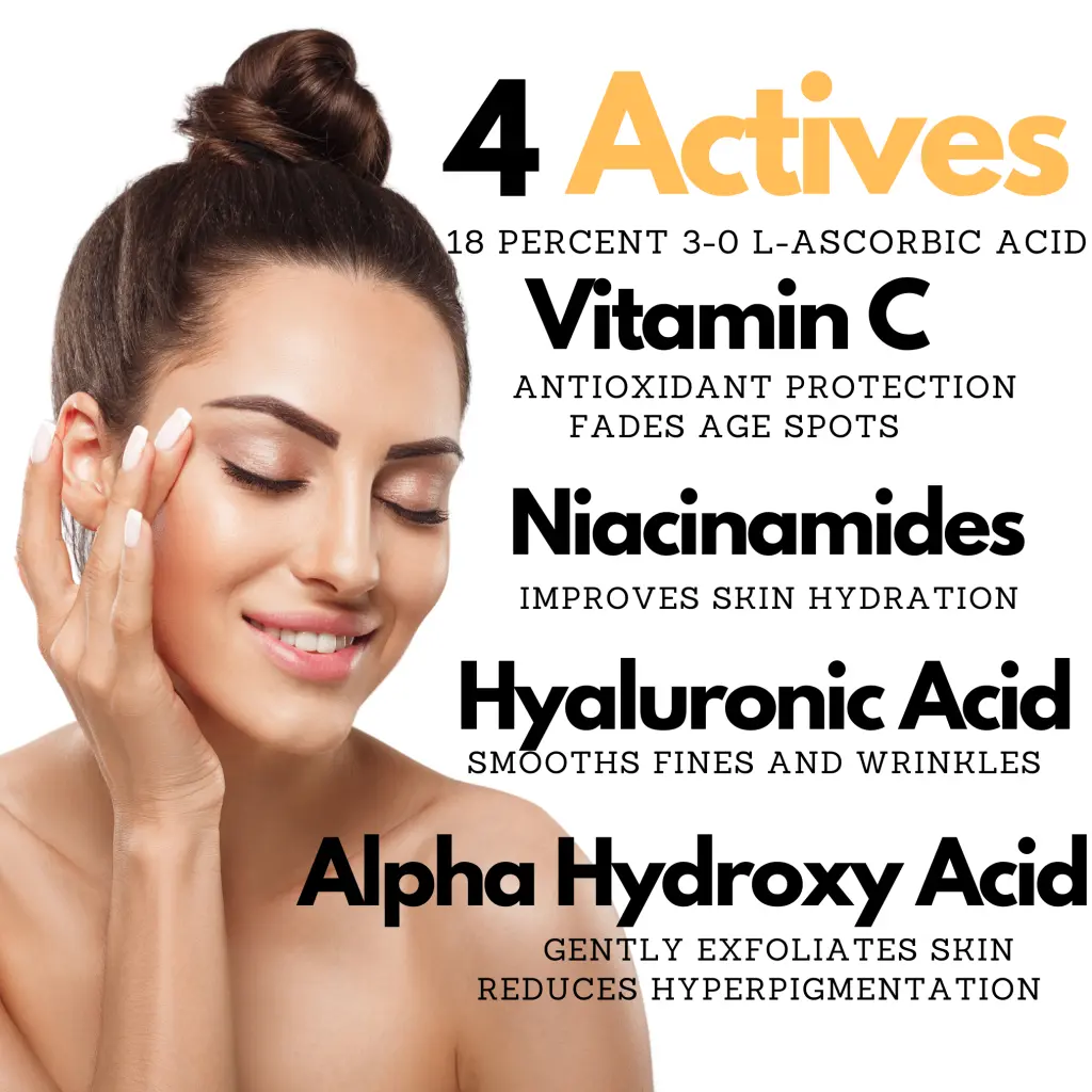 Niacinamides, Hyaluronic Acid and Natural Alpha Hydroxy Acids. 