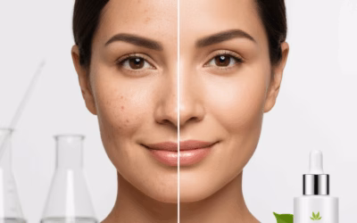 10 Most Powerful Dark Spot Removers for Face: The Ultimate Guide. 7 A close-up of a person's face showing two halves: one side with visible dark spots and hyperpigmentation, and the other side showing a clear, even-toned complexion, representing the effectiveness of a dark spot remover for face product.