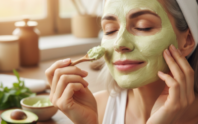 A radiant woman applying a natural avocado face mask, demonstrating how to reduce wrinkles at home naturally."