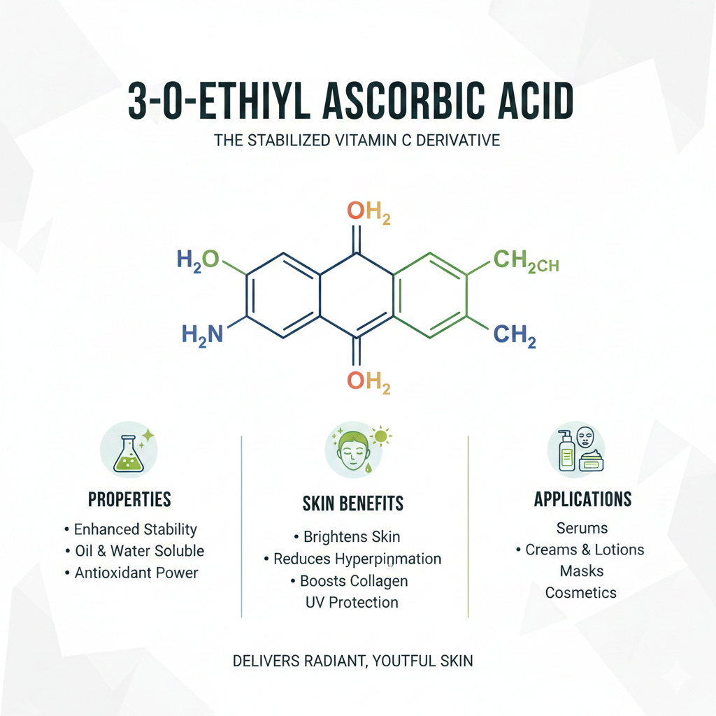  3-O-Ethyl Ascorbic Acid infographic  infomation and benefits. 