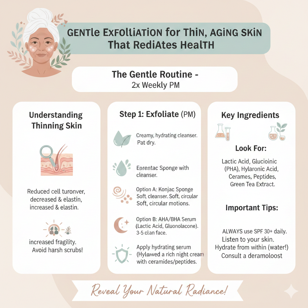 A Gentle Exfoliation Routine for Thin Aging Skin That Glows. Infographic 