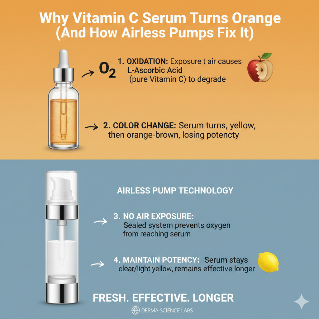 7 Reasons Your Vitamin C Serum Turns Orange, Why airless pump works. 