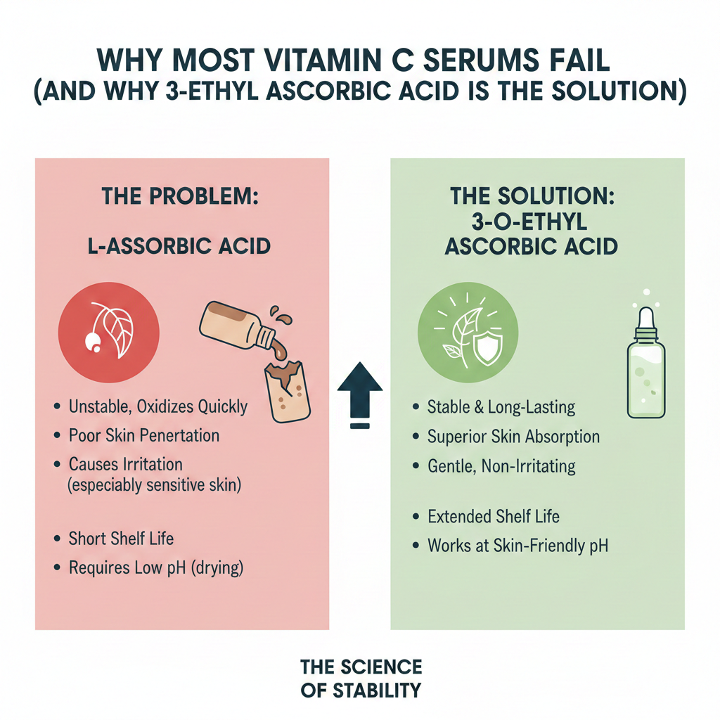 Why Most Vitamin C Serums Fail (and Why 3-O-Ethyl Ascorbic Acid Is the Solution)