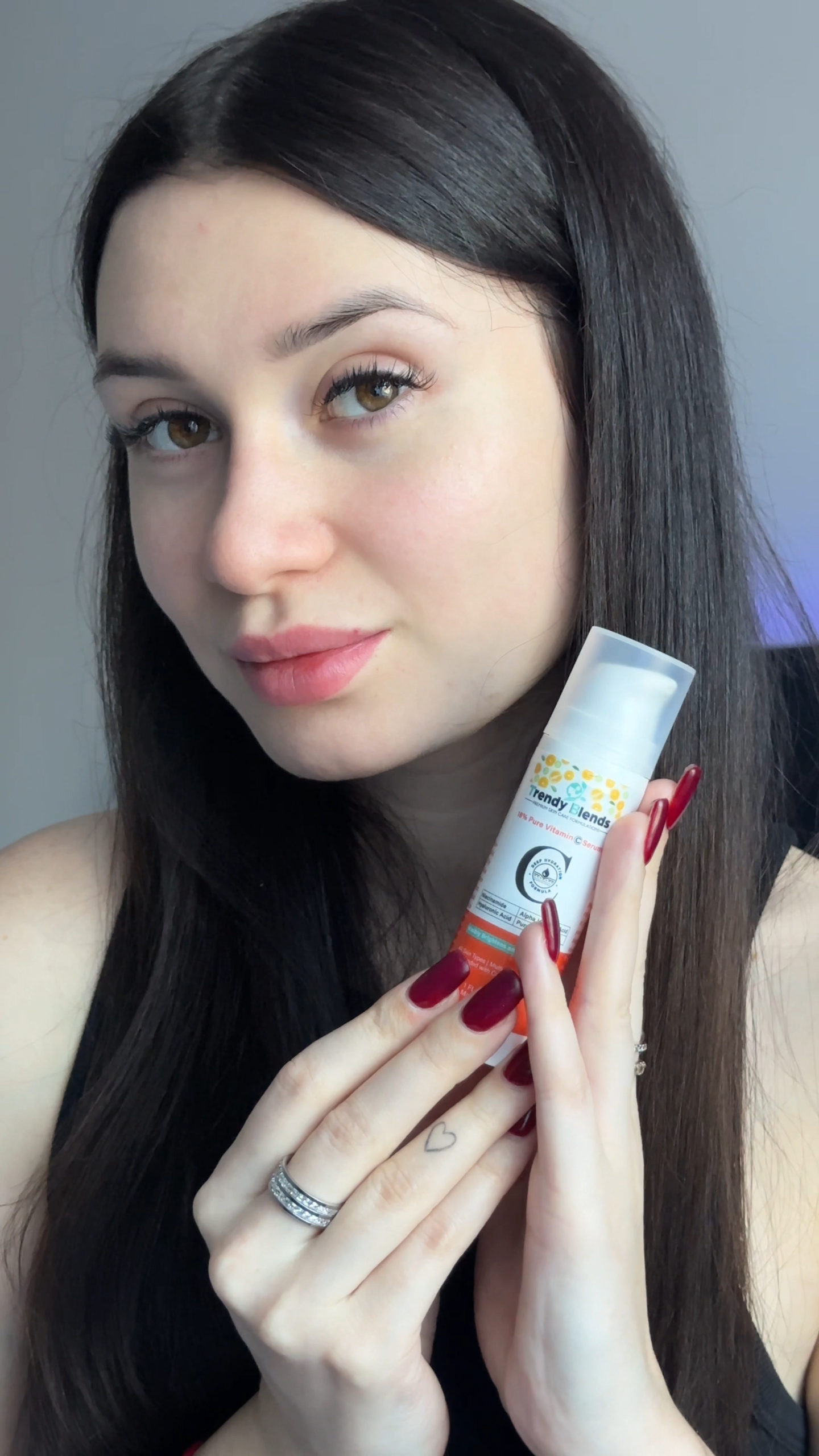 Trendy Blends Vitamin C Serum 18% concentration with Niacinamide, displayed as a daily skincare essential for a bright and even complexion.